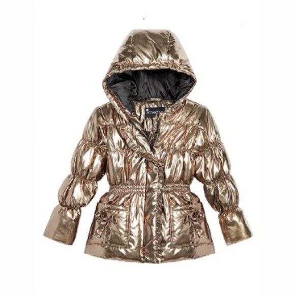 New S. ROTHSCHILD Little Girls Hooded Metallic Bronze Puffer Jacket 6X